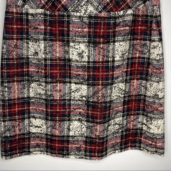 Tribal Red Black Plaid‎ Paint Splatter Design Wool Blend Pencil Skirt 10 - Picture 3 of 8
